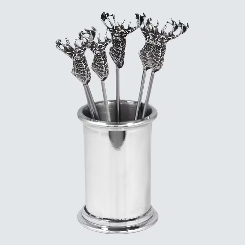 English Pewter Company Stag Olive Picks and Stand, Set of 6 | John Lewis (UK)