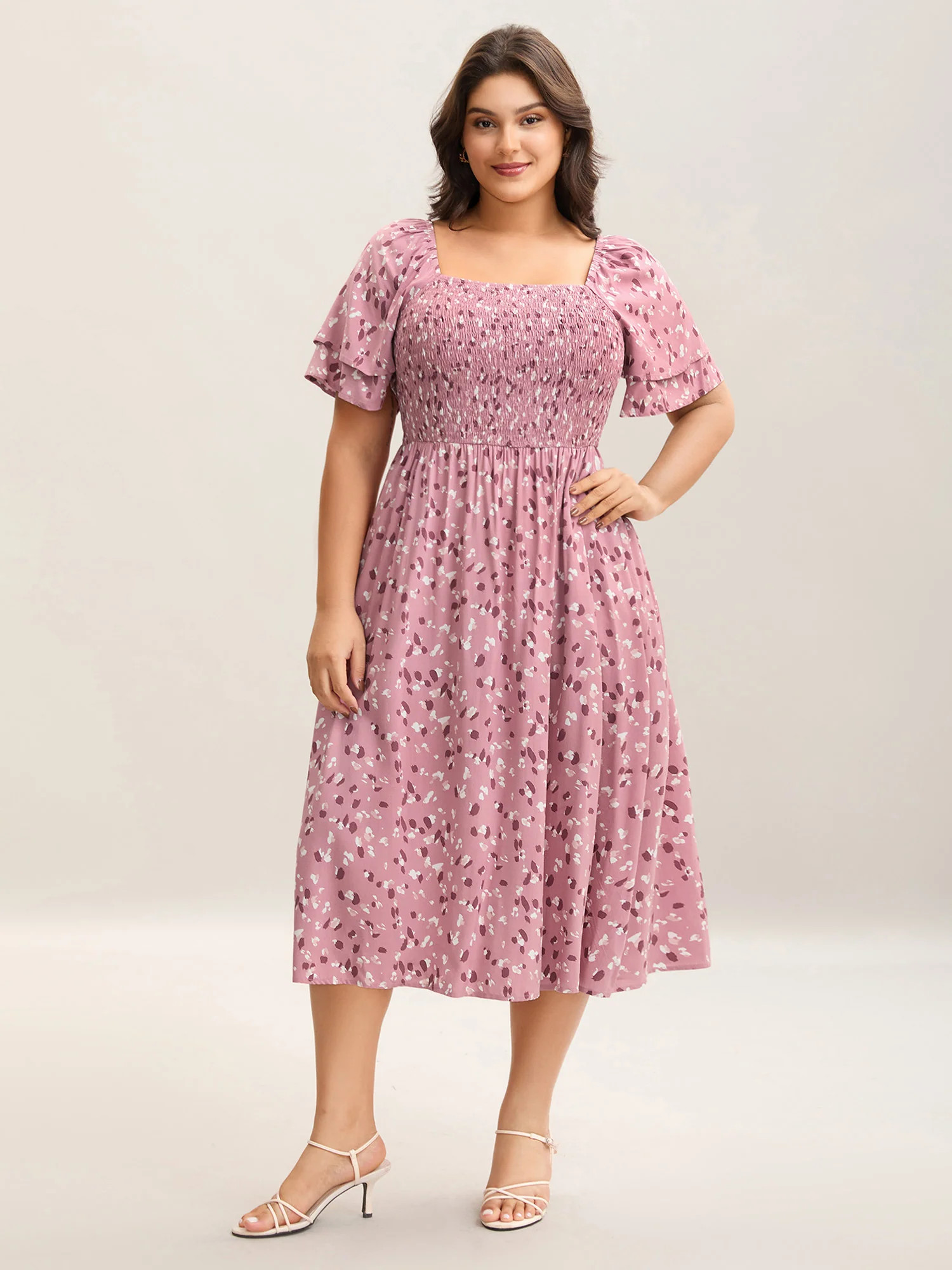 Floral Print Shirred Pockets Midi Dress | Bloomchic