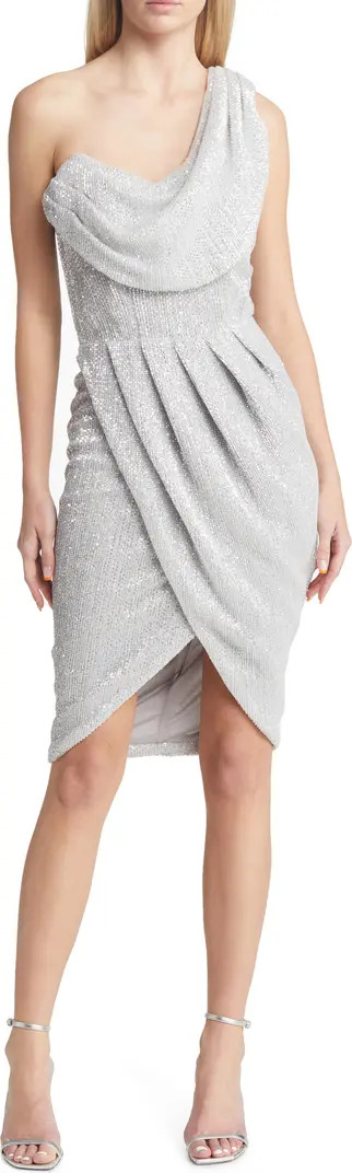 One-Shoulder Pleated Sequin Cocktail Dress | Nordstrom