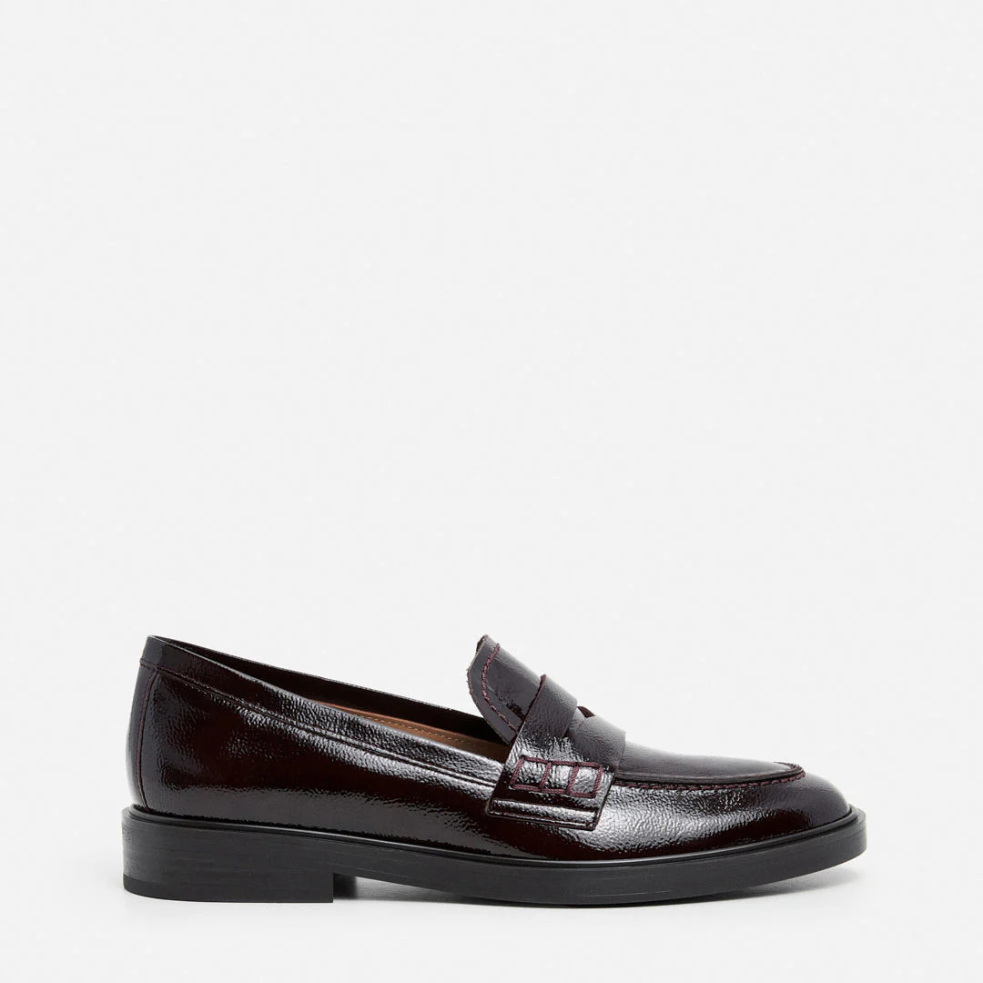 Sara Leather Patent Burgundy Loafer | Flattered