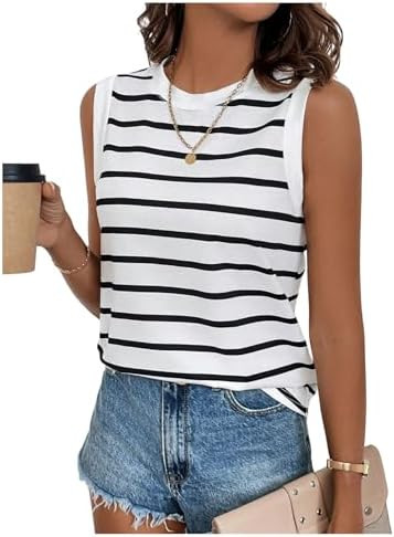 SweatyRocks Women's Striped Tank Tops Crewneck Sleeveless Tank Casual Summer Shirts for Women | Amazon (US)