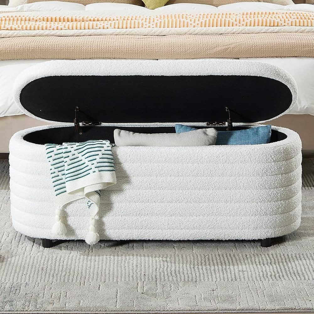 Storage Teddy Ottoman Bench Upholstered Fabric Storage Bench End of Bed Stool with Safety Hinge f... | Amazon (US)