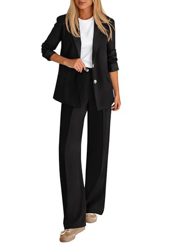 KIRUNDO Womens Suits 2 Piece Set Business Casual Blazer Jacket Wide Leg Dress Pants Suits Professional Work Office Outfits(Black, XX-Large) | Amazon (US)