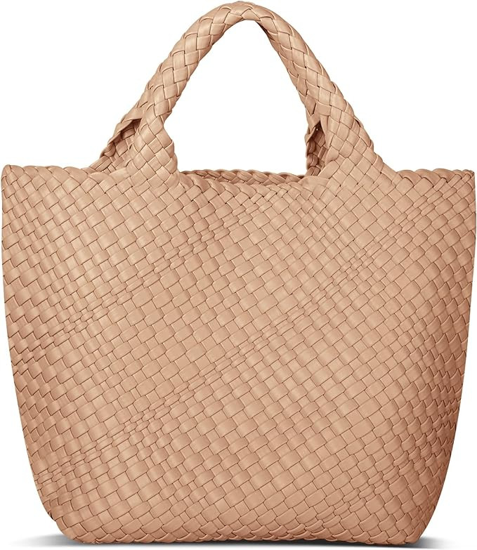 Womens Vegan Leather Woven Bag with Purse, Fashion Handmade Beach Tote Bag Top-handle Handbag | Amazon (US)