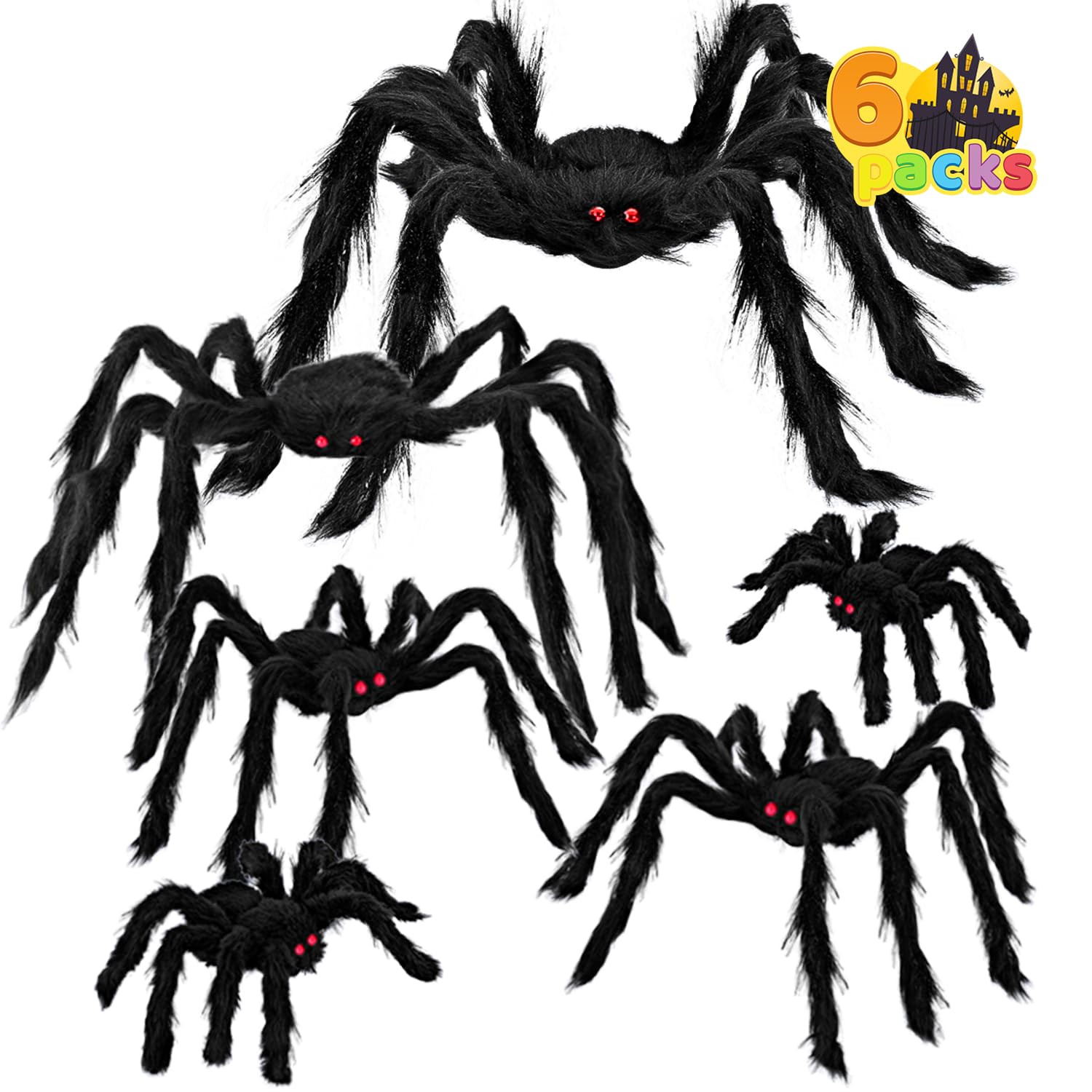 JOYIN 6 Packs Halloween Outdoor Decorations Giant Spiders Set, Halloween Decor Outside, Black Hai... | Amazon (US)
