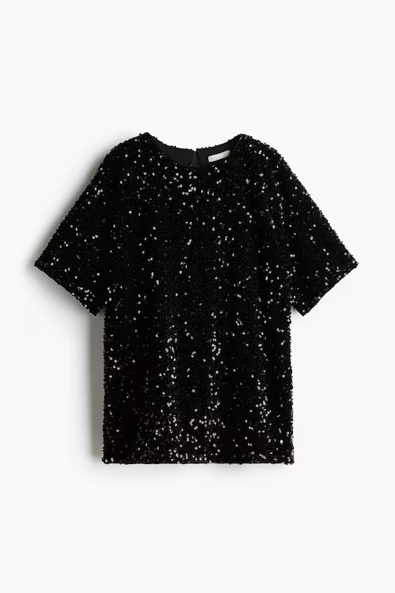 Sequined Top with Shoulder Pads - Black - Ladies | H&M CA | H&M (US + CA)