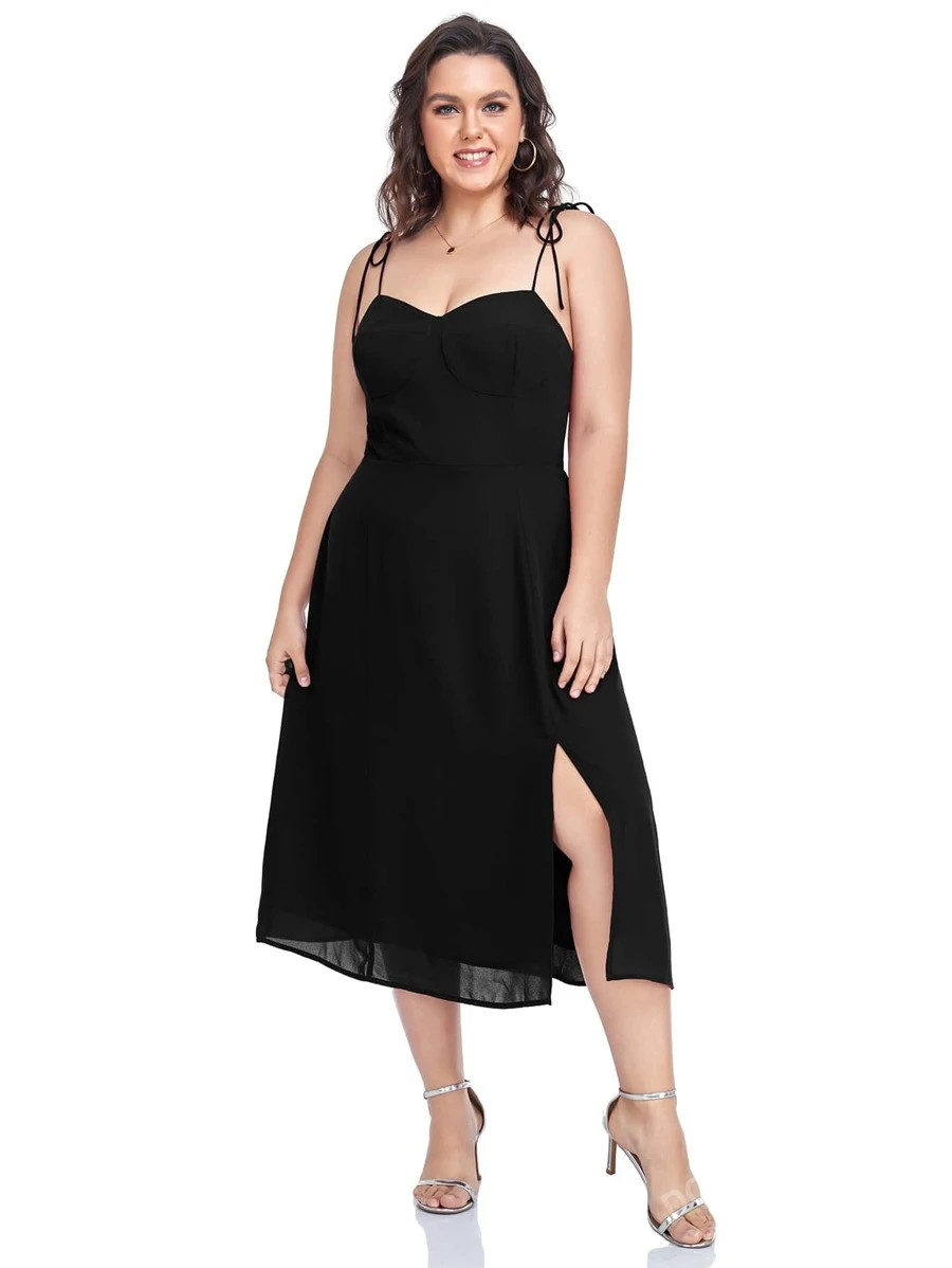 Plus Tie Shoulder Split Thigh Cami Dress | SHEIN