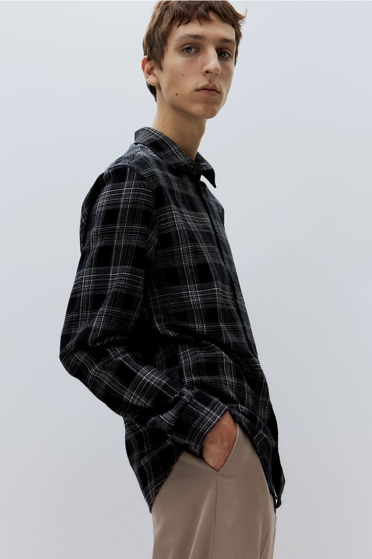 Regular Fit Flannel Shirt - Black/plaid - Men | H&M US | H&M (US + CA)
