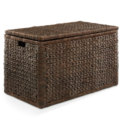 Casafield 30" Storage Chest with Lid, Handles, Safety Hinge - Espresso Dark Brown, Hyacinth Wicker Storage Trunk for Bedroom, Entry Way, Living Room | Target