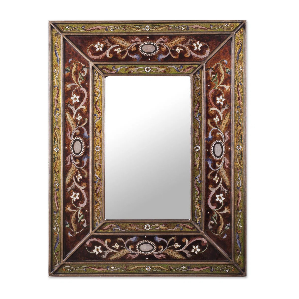 NOVICA Handmade Cajamarca Warmth Reverse Painted Glass Mirror | Wayfair North America