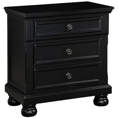 Transitional Bedroom Side Table In Black, 2 Drawers, Hidden Storage Space, Antique , Bearing Glides Nightstand For Storage, Regular Felt-Lined Tray | Wayfair North America