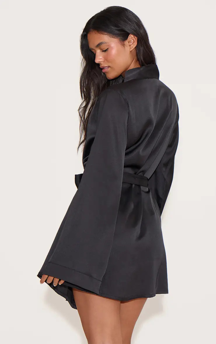 Black Satin Nightwear Robe | PrettyLittleThing | PrettyLittleThing UK