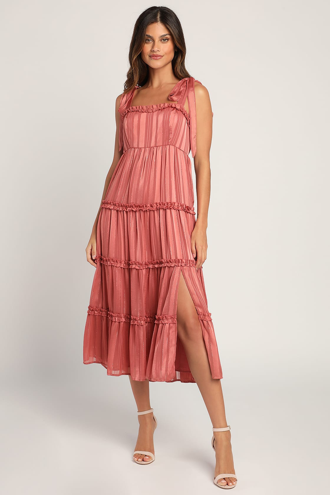 Day for Romance Mauve Tie-Strap Tiered Midi Dress | Lulus (US)