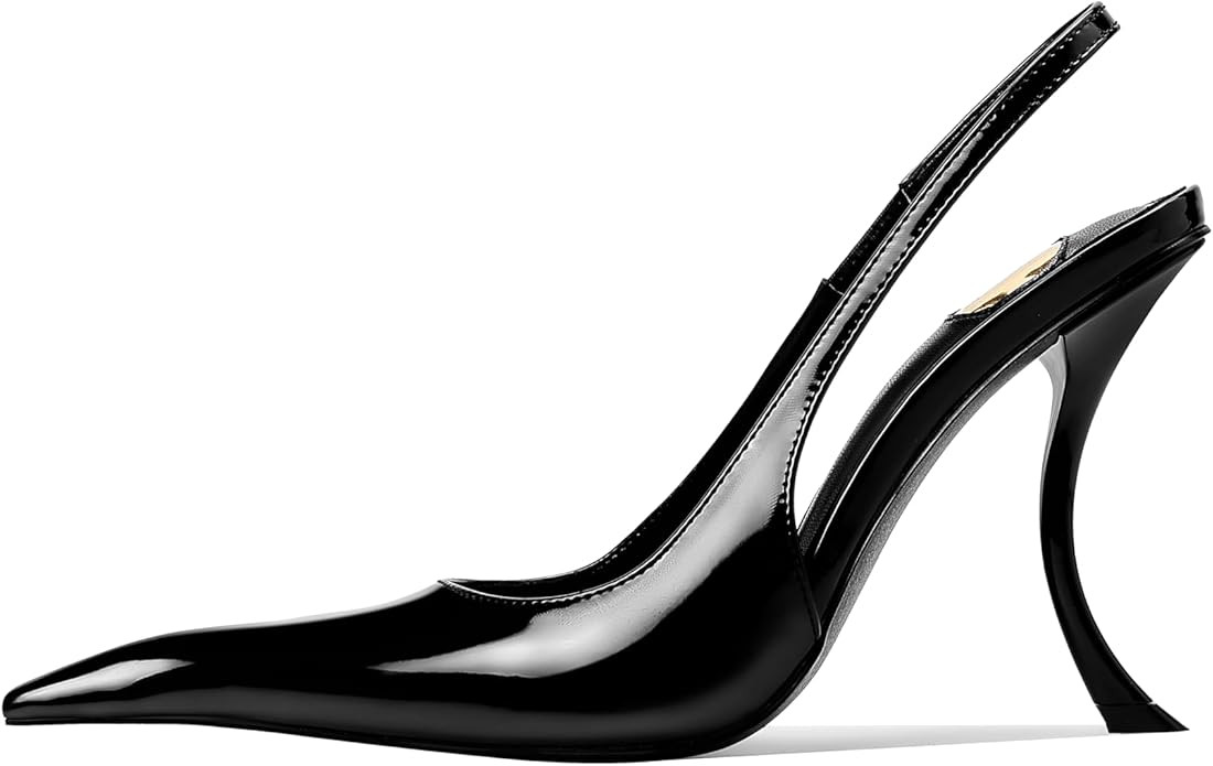 Stiletto High Heel Slingbacks for Women Patent Leather Closed Pointed Toe Pumps Slip on Elastic S... | Amazon (US)