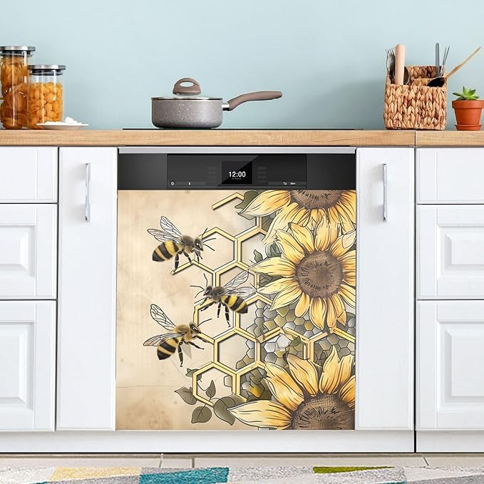 Bees Hive Flower Dishwasher Magnet Cover Kitchen Dishwasher Sticker, Easily Trimmable Decorative ... | Amazon (US)