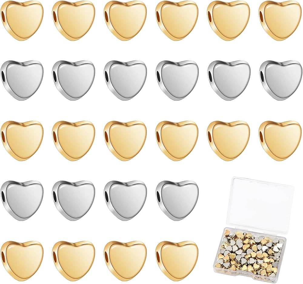 Dremisi 200 Pieces Heart Beads Heart Shaped Beads Heart Spacer Beads Small Hole Loose Beads Metal... | Amazon (CA)
