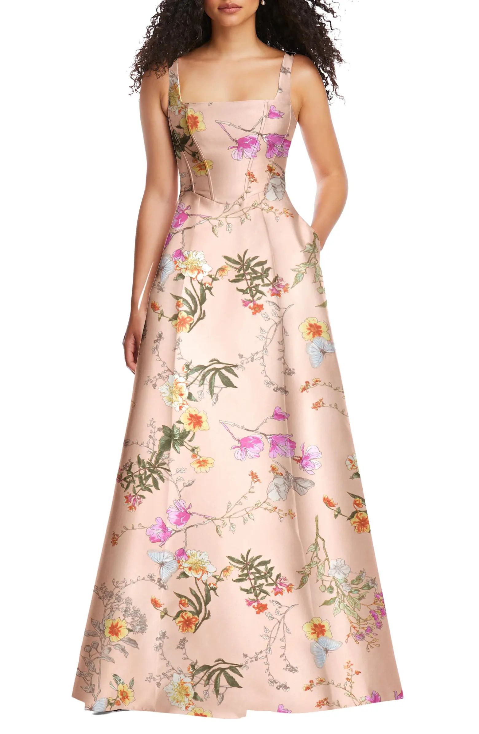 Floral Corset Satin Gown | Nordstrom