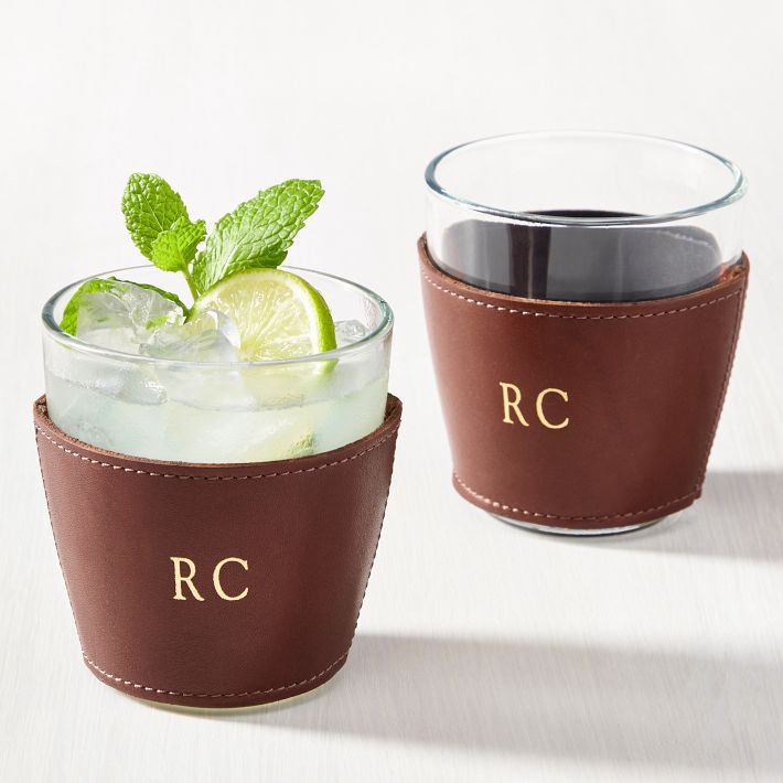 Leather Wrapped Double Old Fashioned Glasses, Set of 2 | Mark and Graham