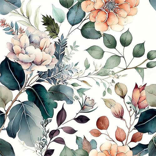 MuralPeel Boho Brown/Green/Orange Peony Floral Peel and Stick Wallpaper Easy Peel Off Vintage Self Adhesive Removable Stick on Wall Paper for Kitchen Cabinet Renter Friendly | Amazon (US)