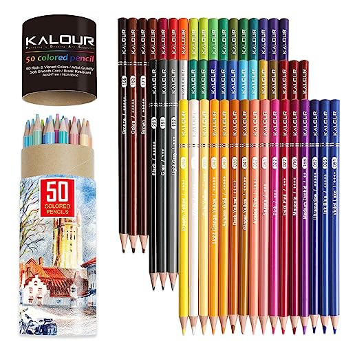 KALOUR Premium Colored Pencils,Set of 50 Colors,Artists Soft Core with Vibrant Color,Ideal for Layering Blending Shading,Color Pencils for Adults Beginners Coloring Book… | Amazon (US)