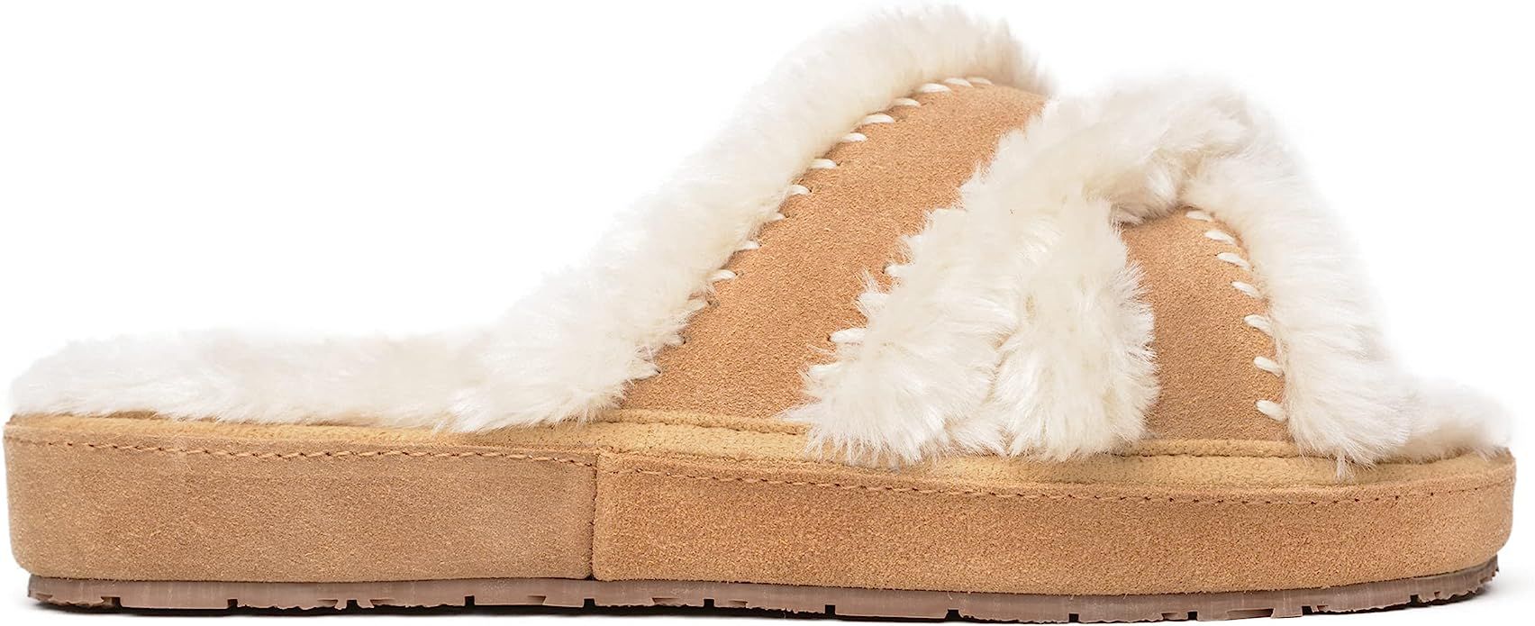 Minnetonka Lucie Cross-Strap Faux Fur and Suede Plush Slippers for Women | Amazon (US)