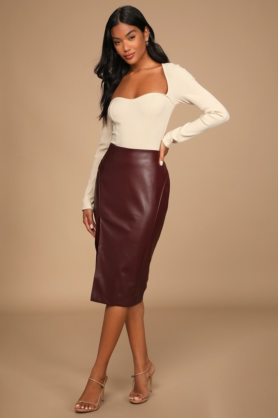 Mireya Wine Red Vegan Leather Pencil Skirt | Lulus