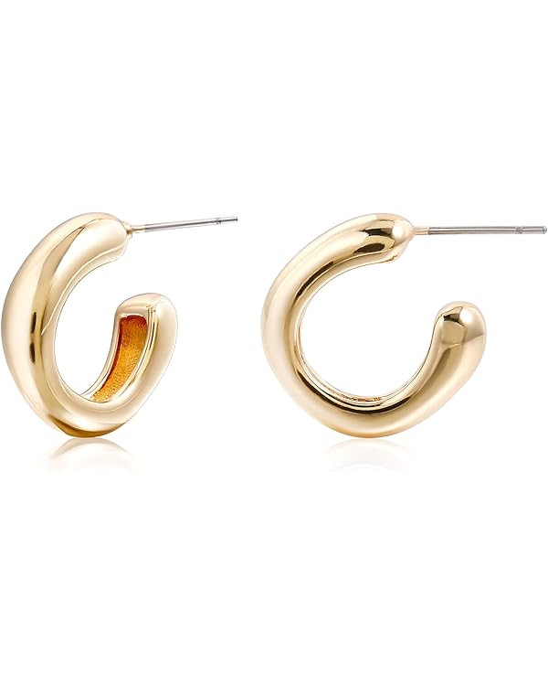 Thick Gold Chunky Hoops Earrings For Women Lightweight Open Hoop Earrings | Amazon (US)