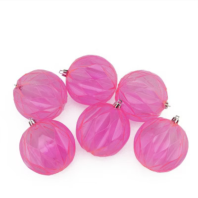 Northlight 6ct Transparent Textured Shatterproof Christmas Ball Ornament Set 3" - Pink | Target