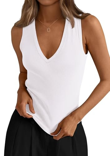 PRETTYGARDEN V Neck Tank Tops for Women Summer Outfits 2026 Ribbed Knit Slim Fit Sleeveless Shirt... | Amazon (US)