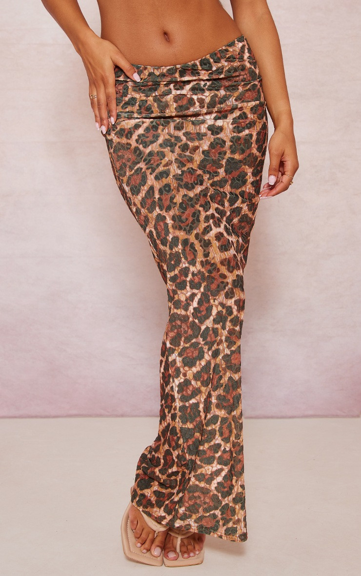 Brown Leopard Print Devore Maxi Skirt | PrettyLittleThing UK