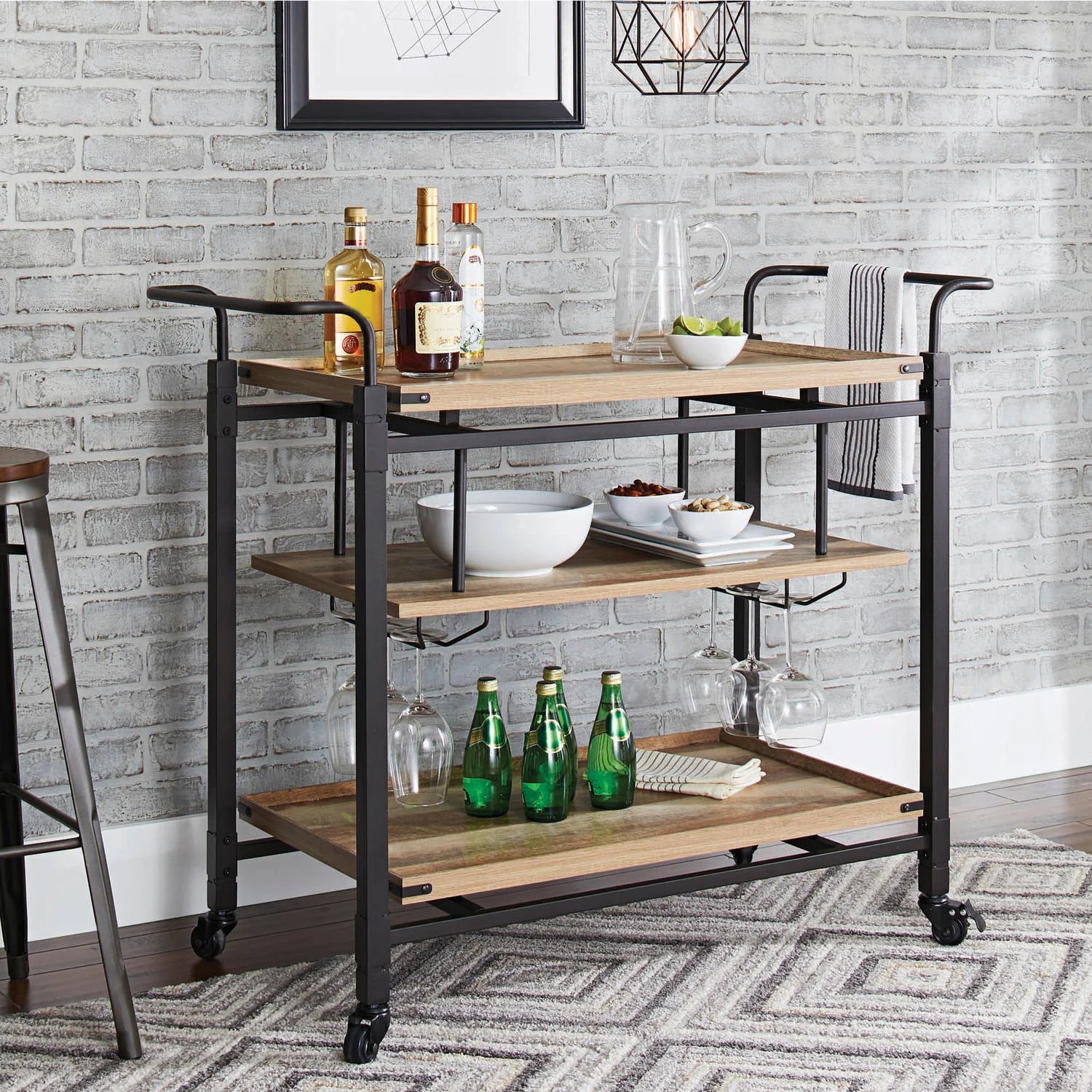 Better Homes & Gardens Crossmill Bar Cart, Weathered Finish - Walmart.com | Walmart (US)