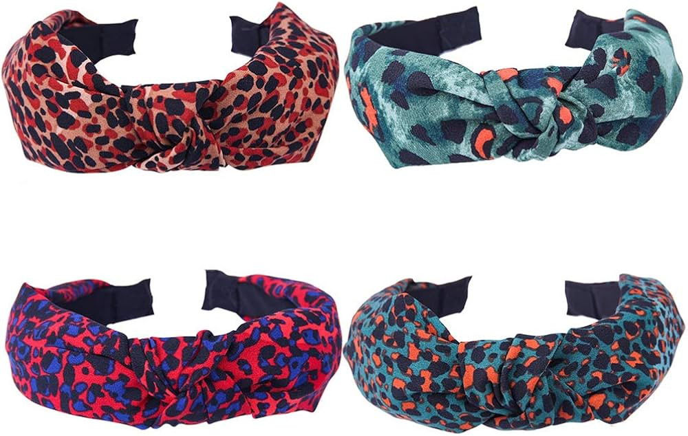 4Pcs Leopard Bow Headband Hairs Band Wide Brim Headbands Hair Hoop Headwear Headdress | Amazon (UK)