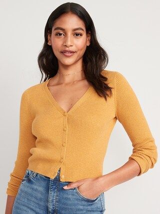 Long-Sleeve Cropped Rib-Knit Cardigan Sweater for Women | Old Navy (CA)