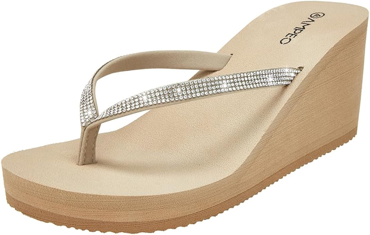 Ampeo Women's Wedge Sandals Rhinestone Thong Platform Flip Flops | Amazon (US)