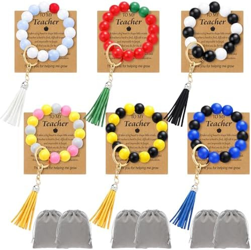 Nosiny 6 Sets Teacher Appreciation Gifts in Bulk Teacher Wristlet Bracelets Keychains for Women S... | Amazon (US)