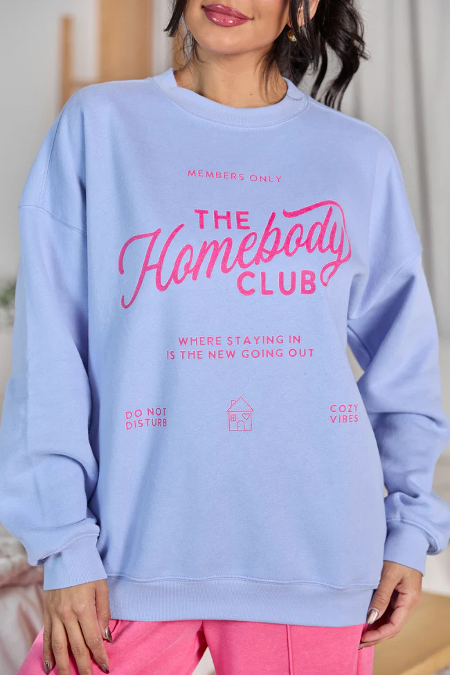 The Homebody Club Periwinkle Graphic Sweatshirt SALE | Pink Lily