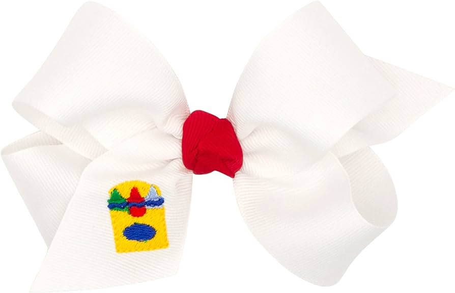 Wee Ones Girls' School-Themed Grosgrain Hair Bow on a WeeStay Clip with Knot Wrap, Medium, Crayon... | Amazon (US)