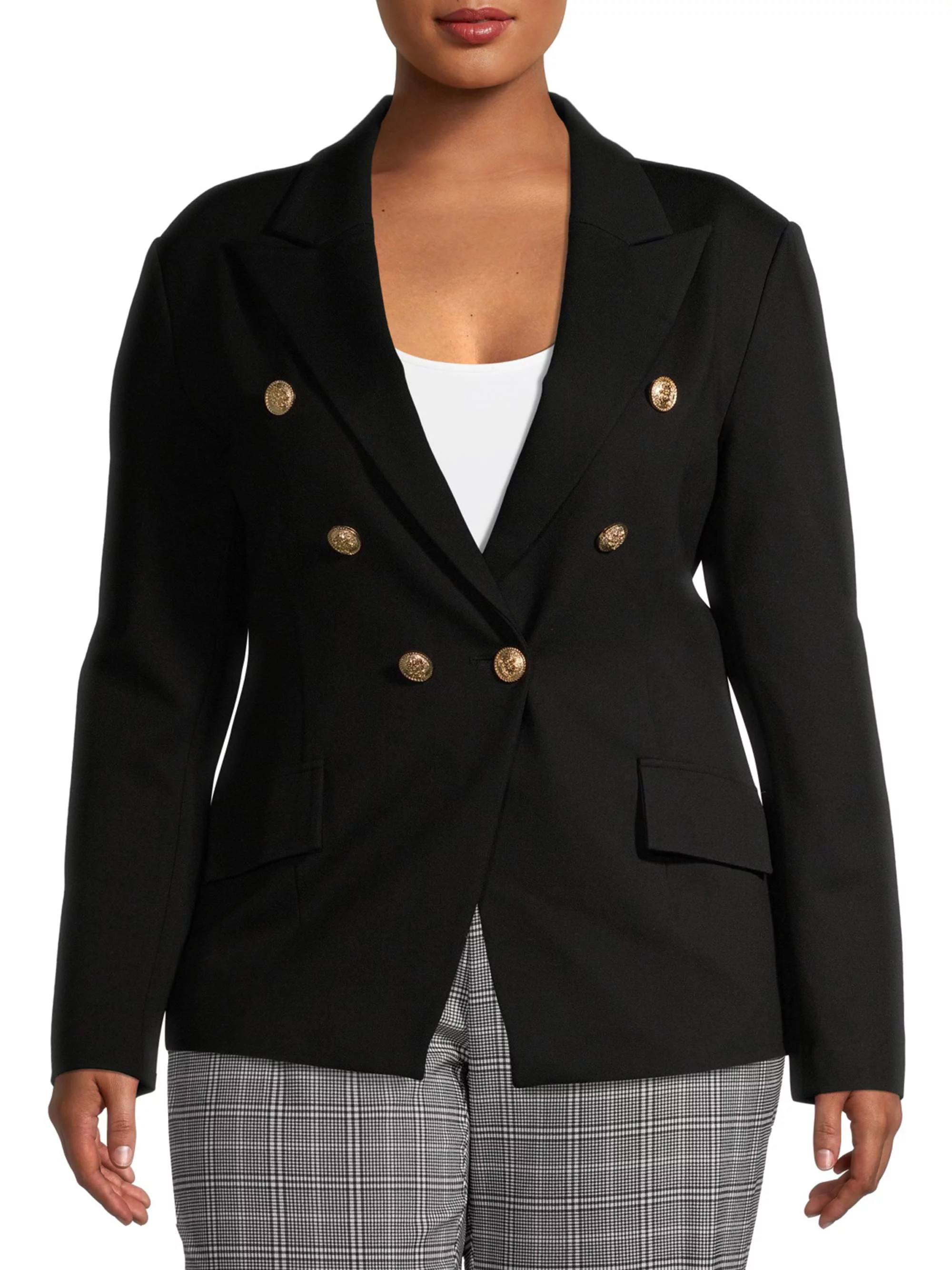 Attitude Unknown Plus Size Double Breasted Ponte Blazer - Walmart.com | Walmart (US)