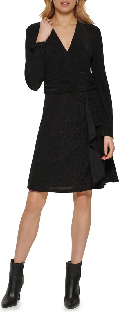 Sparkle Long Sleeve Faux Wrap Knit Dress | Nordstrom