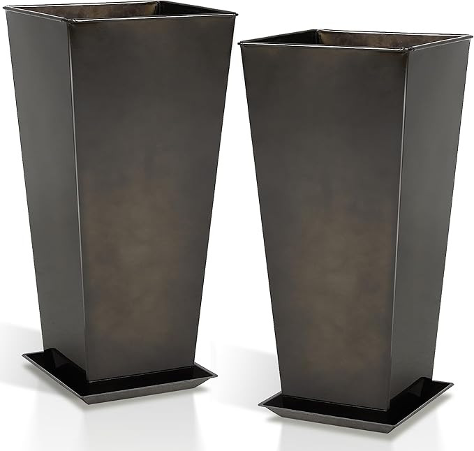Worth Garden 25" Large Metal Glazed Planter Set of 2, Luxurious Glossy Finish Black Tall Square T... | Amazon (US)