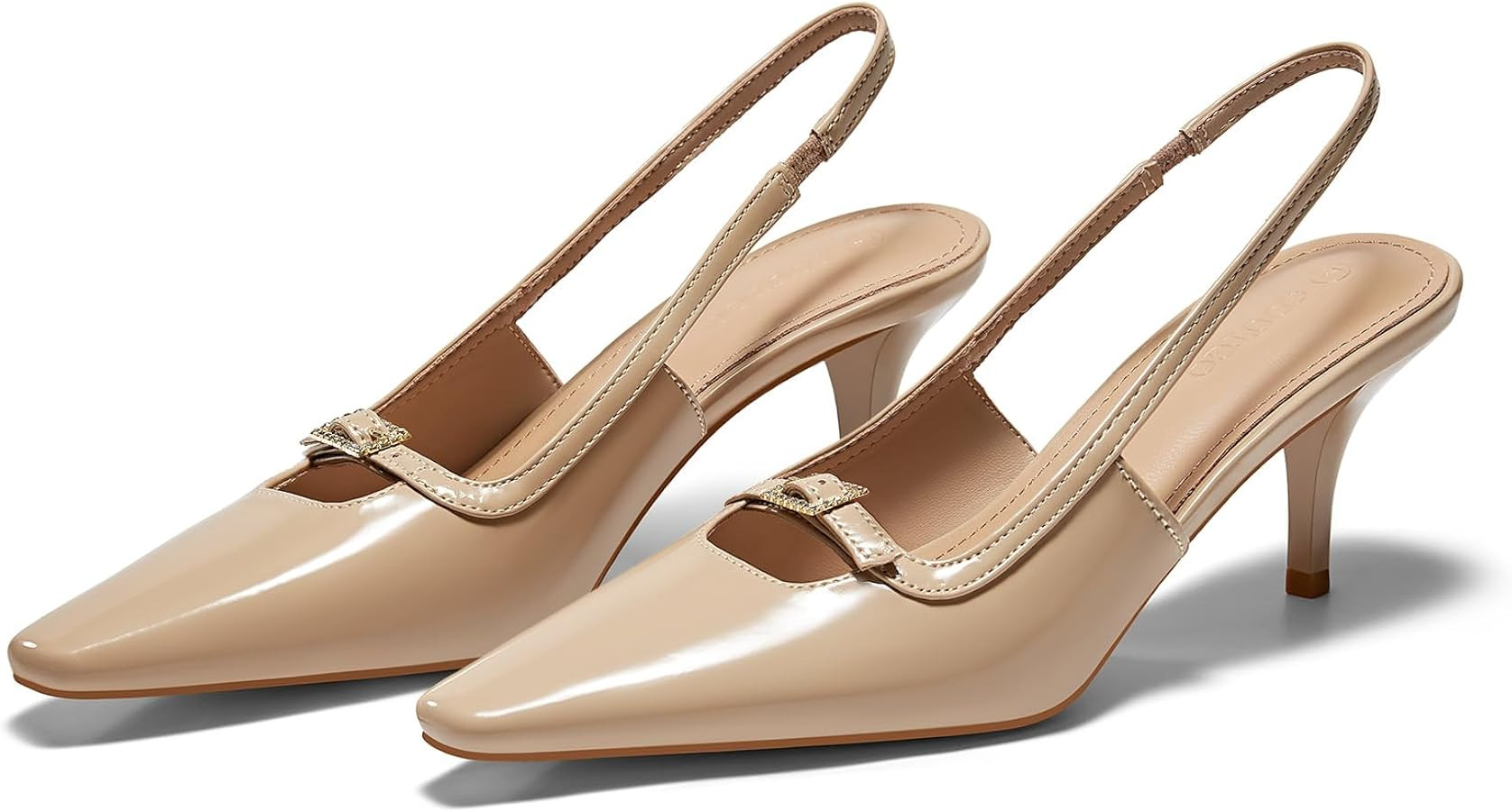 Coutgo Womens Kitten Heels Slingback Dress Shoes Buckle Office Work Pumps Shoes | Amazon (US)