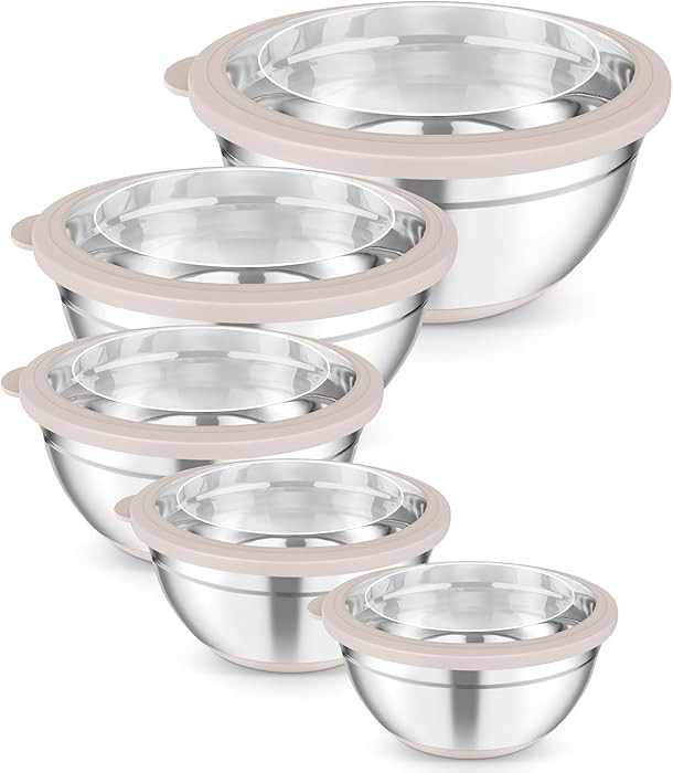 TeamFar Mixing Bowls, 5PCS Stainless Steel Serving Salad Bowls with Lids, For Kitchen Mixing/Baki... | Amazon (US)