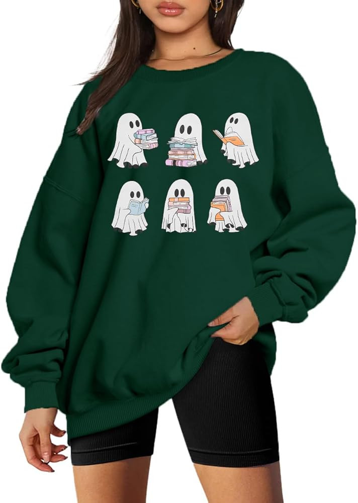 UNIQUEONE Halloween Sweatshirts for Women Ghost Reading Books Sweater Cute Spooky Bookish Shirt F... | Amazon (US)
