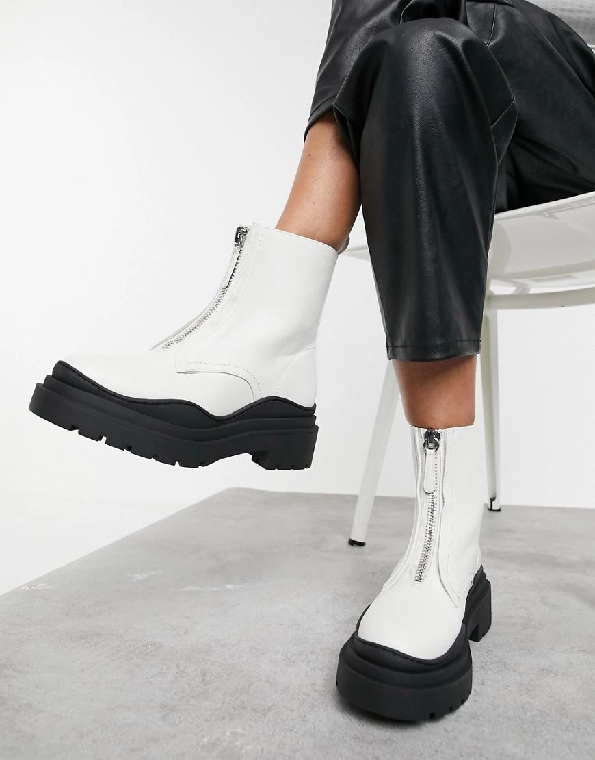 Mango zip front chunky sole boots in white-Cream | ASOS (Global)