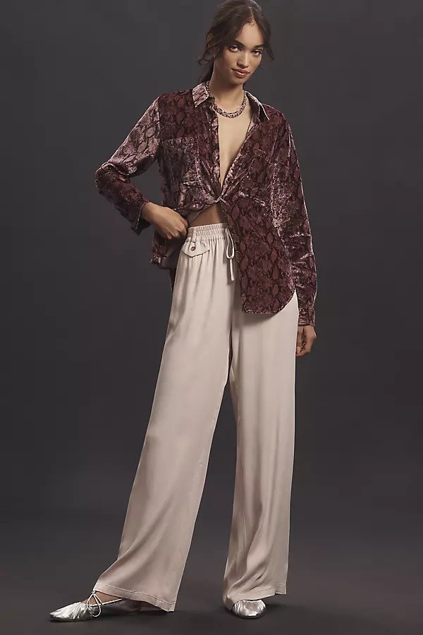 Maeve Straight-Leg Pull-On Silk Pants | Anthropologie (US)