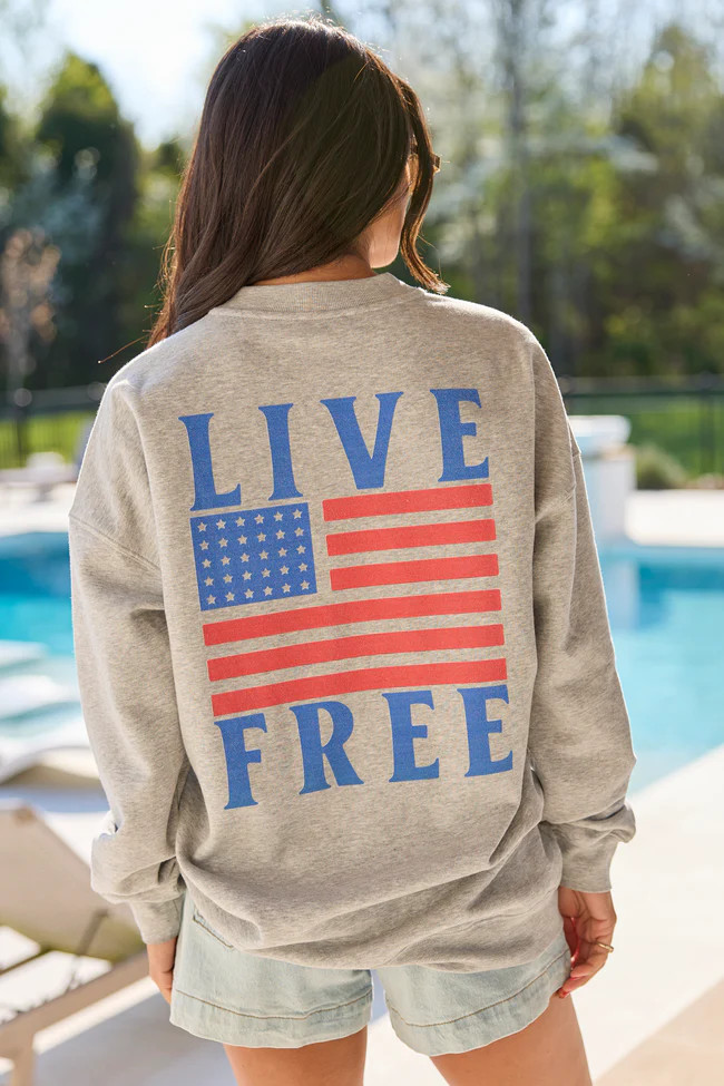 Live Free Light Grey Graphic Sweatshirt | Pink Lily