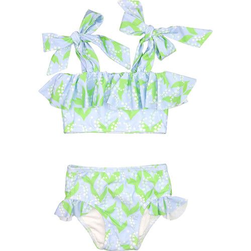 Blue And Green Leaf Print Lycra Bikini | Cecil and Lou