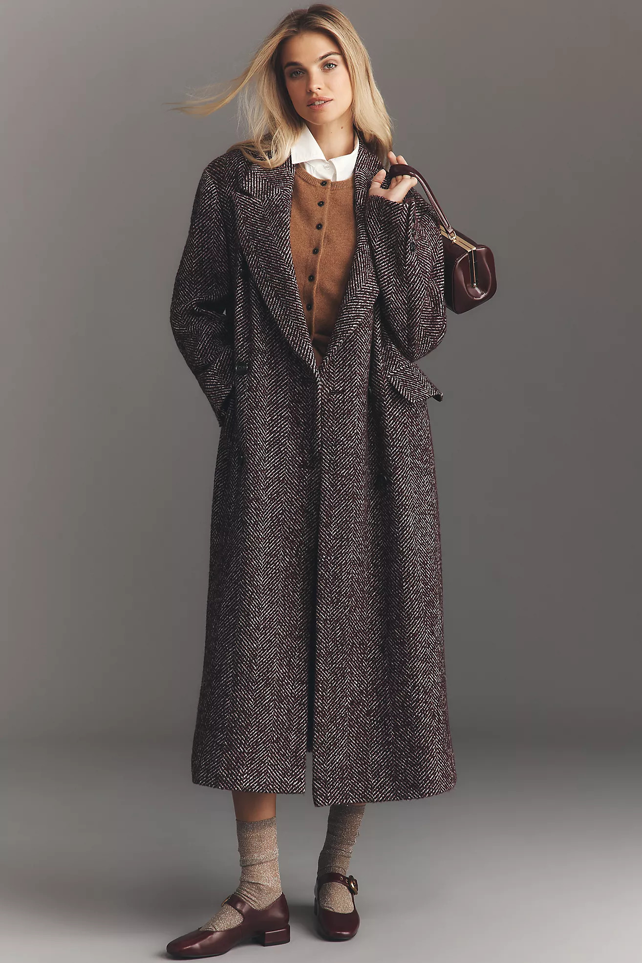 By Anthropologie Herringbone Wool-Blend Oversized Coat | Anthropologie (US)