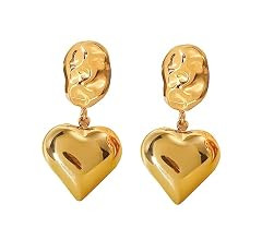 Heart Drop Earrings Double Heart Statement Dangle Earrings for Women Girls Gold Silver | Amazon (US)