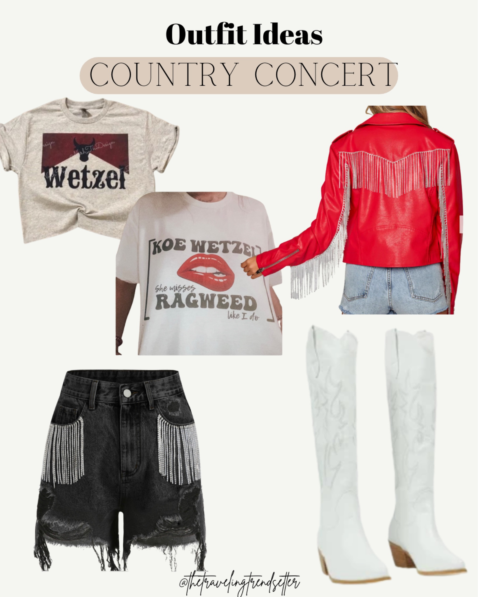 Rodeo outfit - fringe leather jacket - koe wetzel - cut off denim shorts - white boots - tee shirt - western fashion 

#LTKworkwear #LTKstyletip #LTKunder50